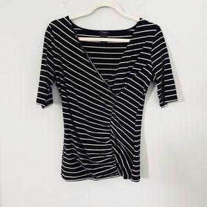 Ann Taylor top ruched stripe black white S